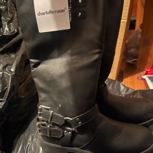 Charlotte Russe Black Moto Boots